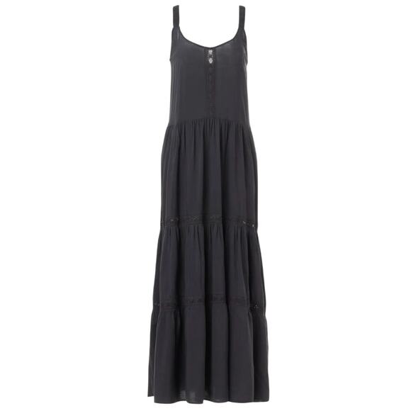 Splendid Dark Gray Tiered Ruffle Sundress Maxi Dress MEDIUM Embroider Boho $188 - Picture 7 of 11